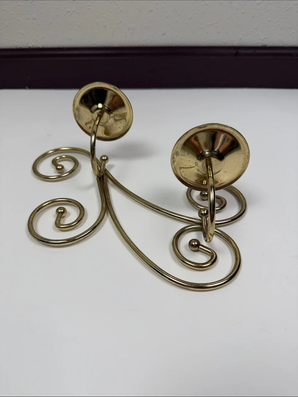 Vintage Gold Tone Wall Sconce Candle Holders Set of 2 Scroll Metal Taper Candle